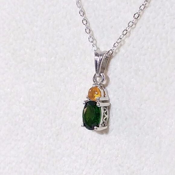 Chrome Diopside and Fire Opal Pendant - Picture 3 of 8